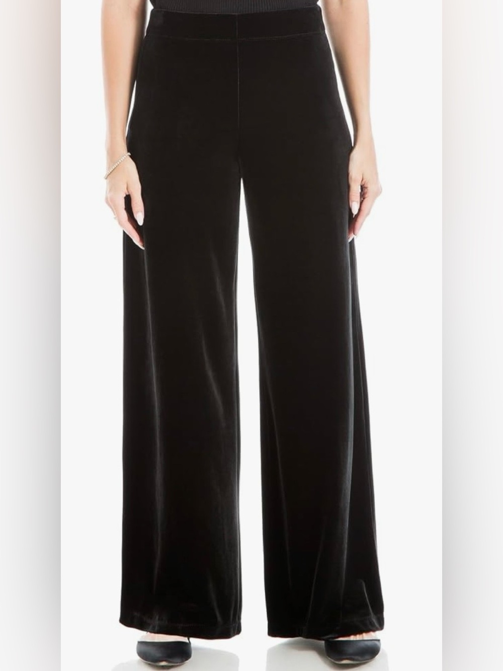 Drapers & Damons Black Velvet Wide Leg Pants PM Petite Medium NWT Cozy Holiday